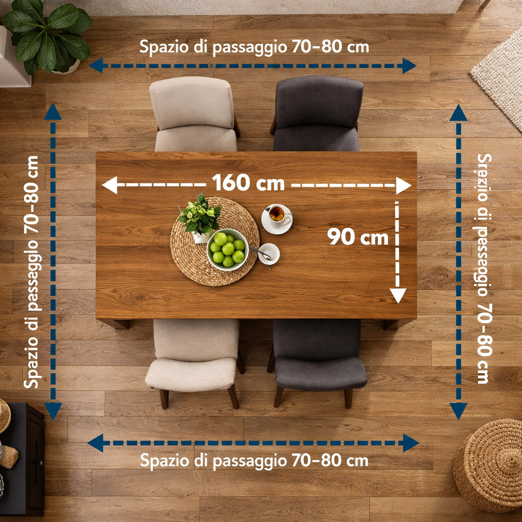 Misure minime consigliate per tavolo da pranzo